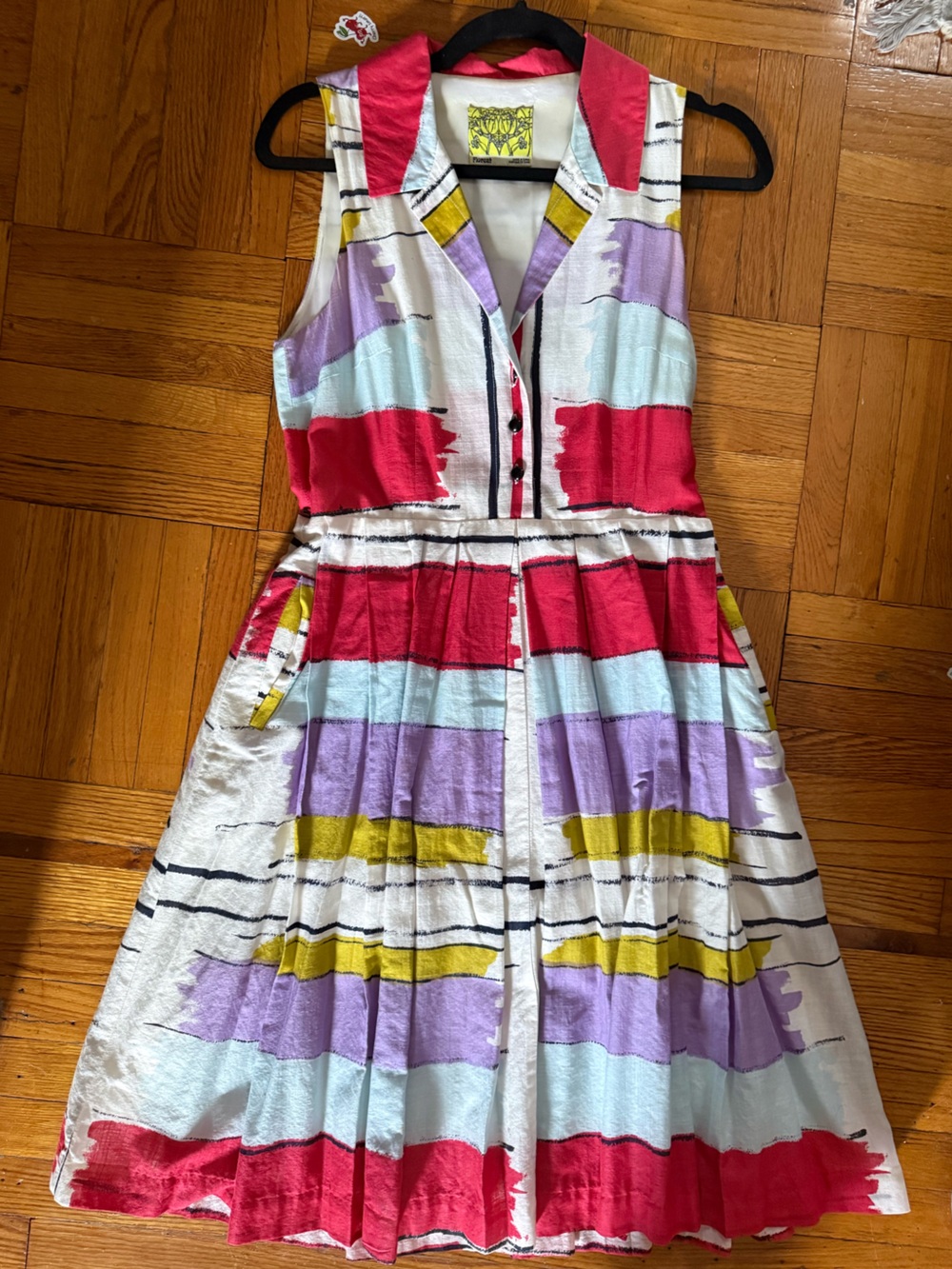 Floreat Anthropologie Multicolor Striped Sundress in Red, Lavender & Yellow